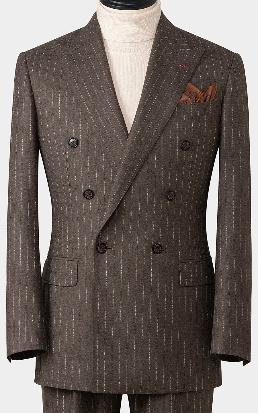 Tailored Striped Suit Gray Brown Silk Flannel