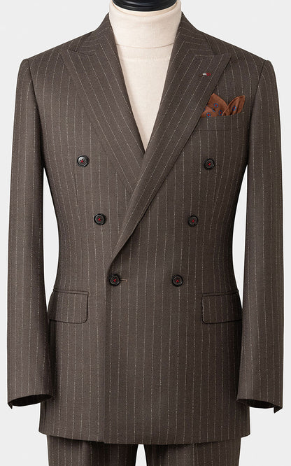 Tailored Striped Suit Gray Brown Silk Flannel
