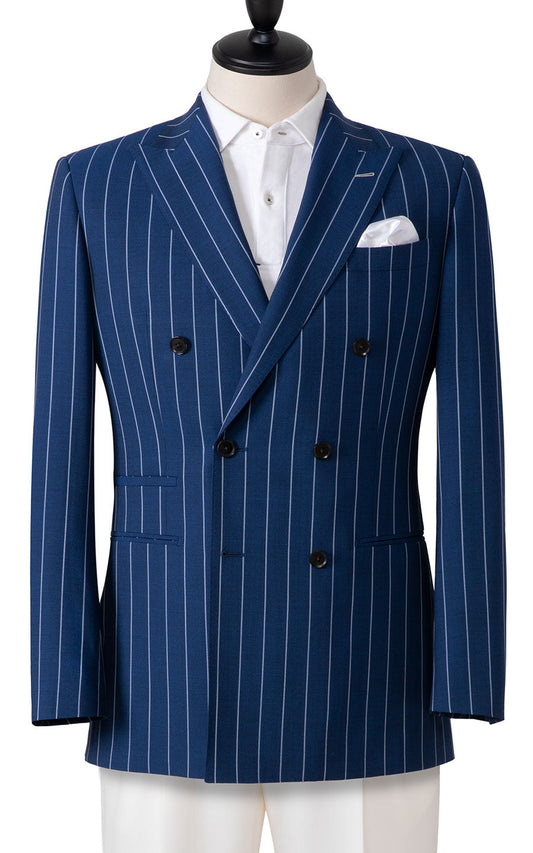 Navy blue pinstripe business suit custom tailored men's