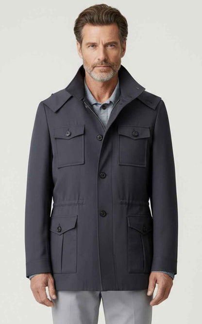 Dark gray-blue men's casual hunting jacket