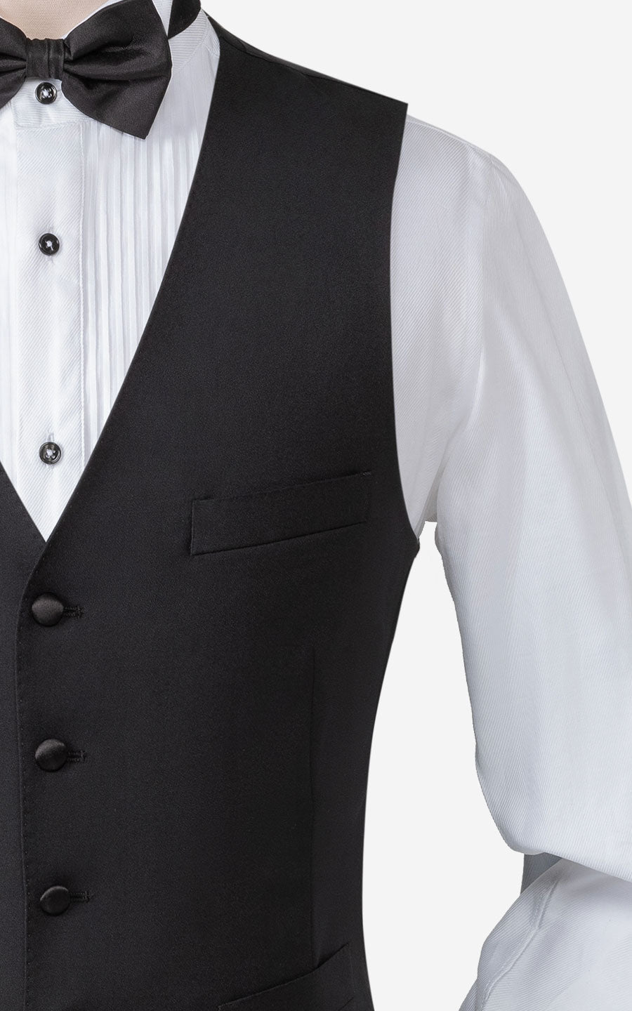 Black satin formal vest side view - custom tailored