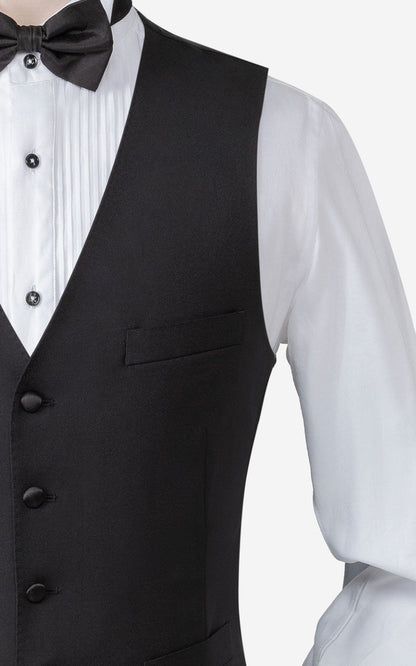 Black satin formal vest side view - custom tailored