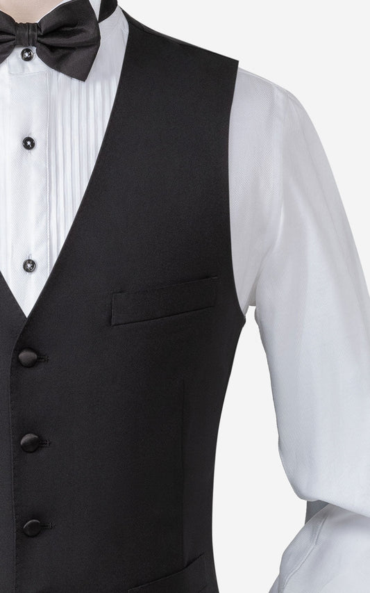 Black satin formal vest side view - custom tailored