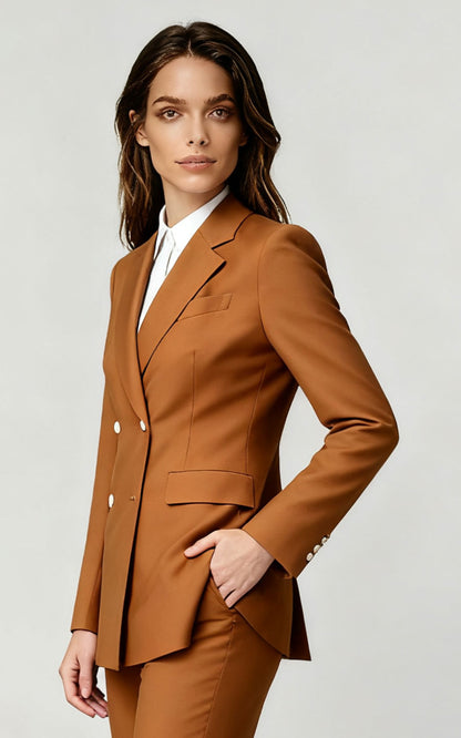Women's Camel Double Breasted Blazer Jacket