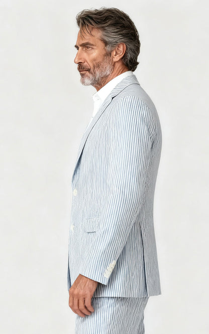 Navy Blue Seersucker Custom Suit - Tailored Fit
