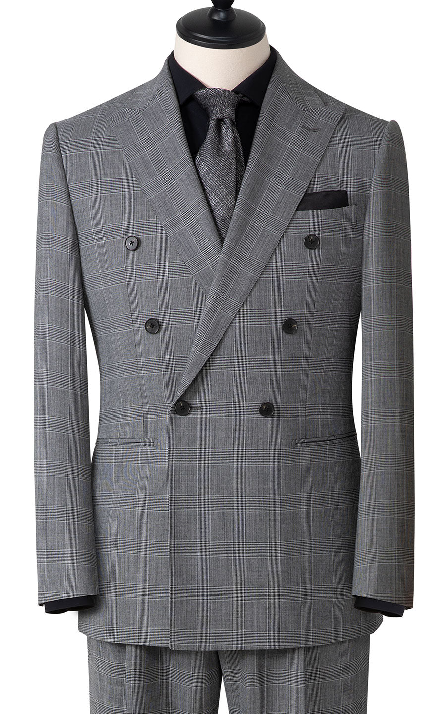 Dark grey checkered bespoke suit front view custom