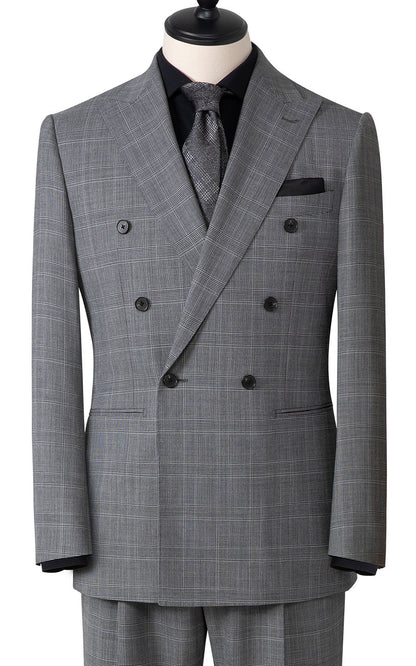 Dark grey checkered bespoke suit front view custom