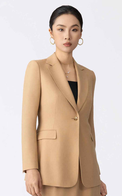 Camel Blazer Skirt Set - Professional Business Suit