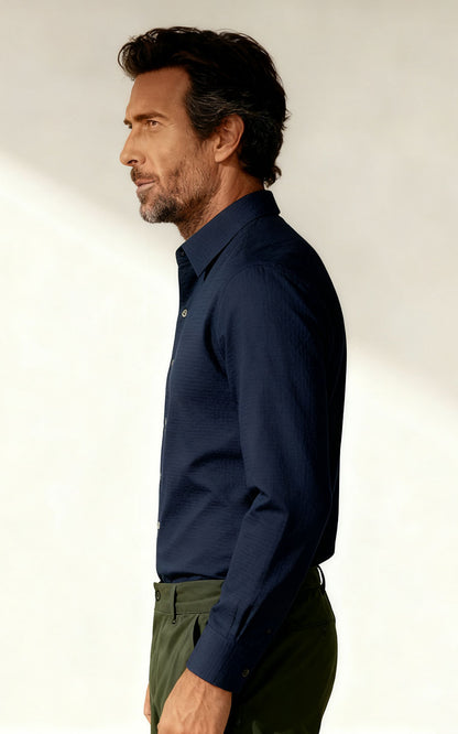 Premium Dark Blue Men's Tailored Dress Shirt