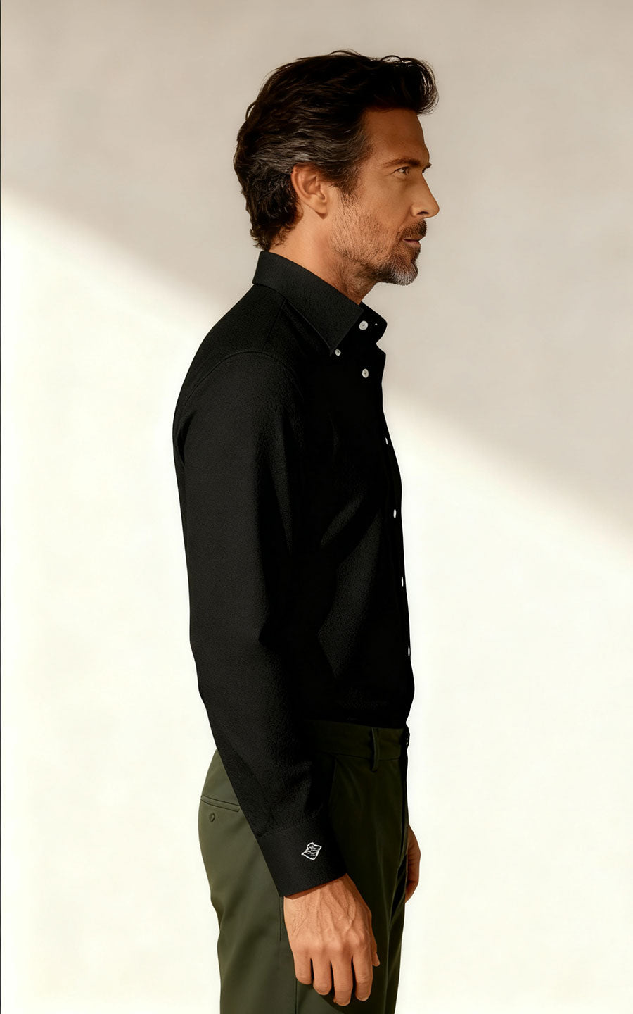 WIAI French Black Linen Long Sleeve Shirt - Custom Fit