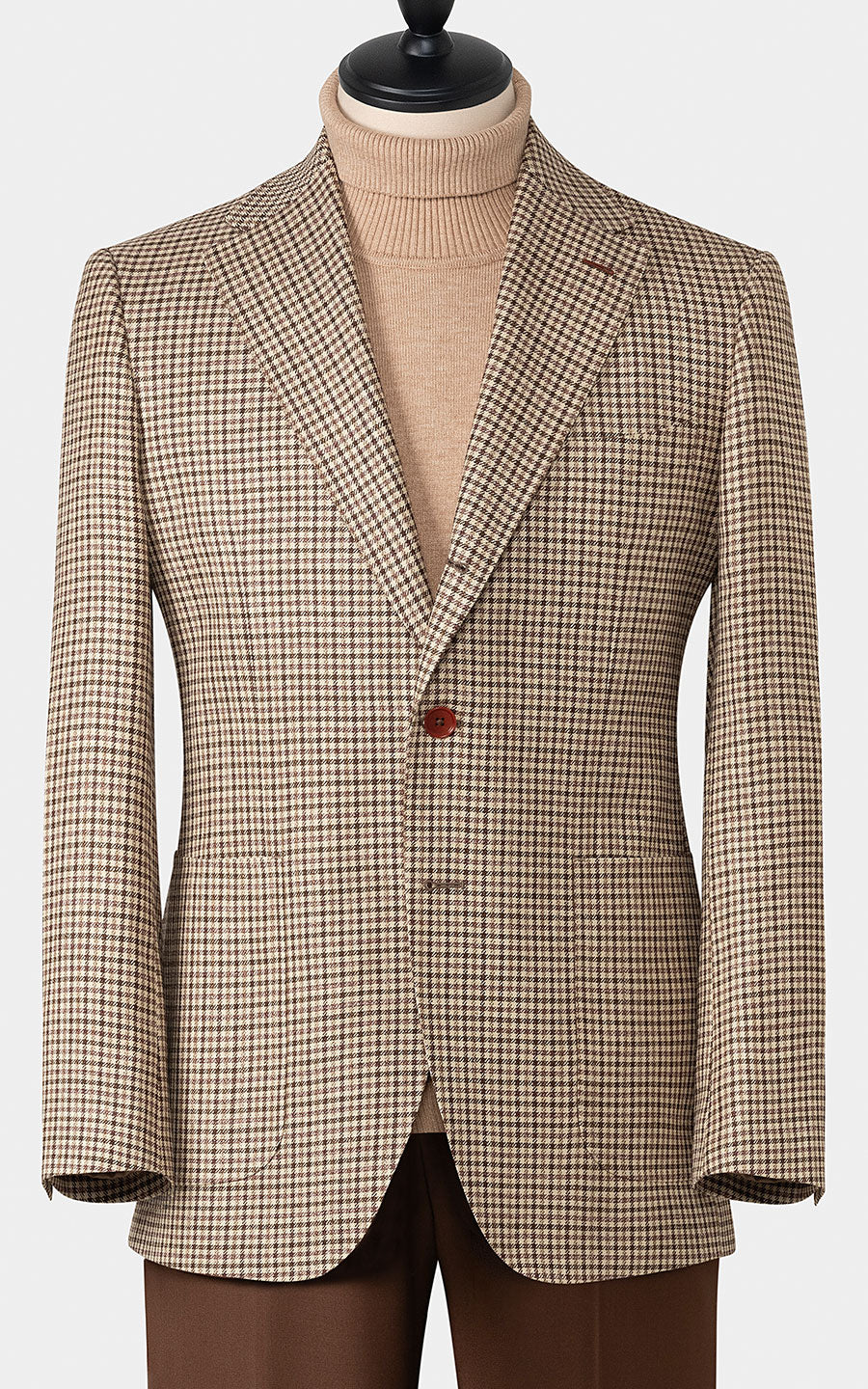 Men's brown houndstooth wool blazer custom fit front view