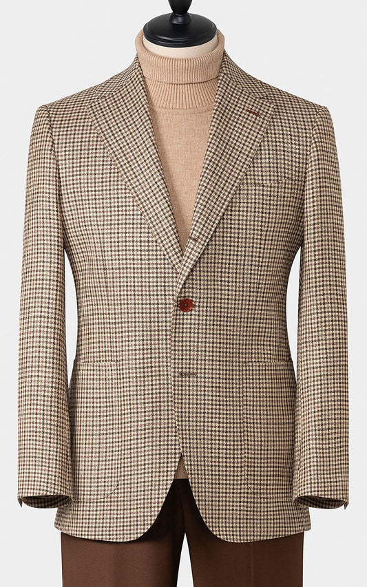 Men's brown houndstooth wool blazer custom fit front view