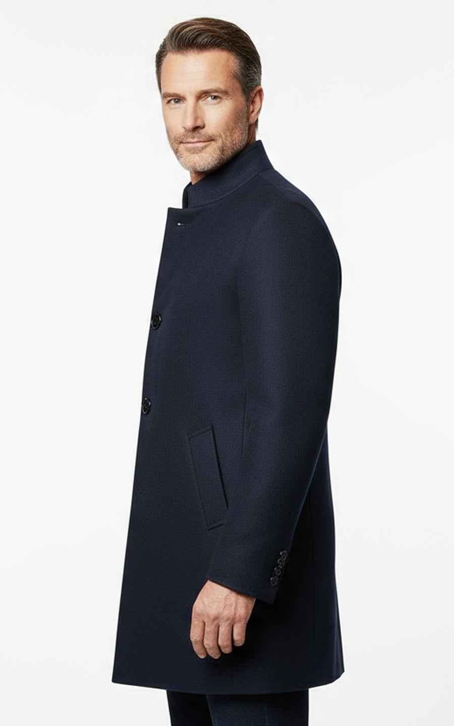 Mens Overcoat Navy Blue Tailored Business Formal