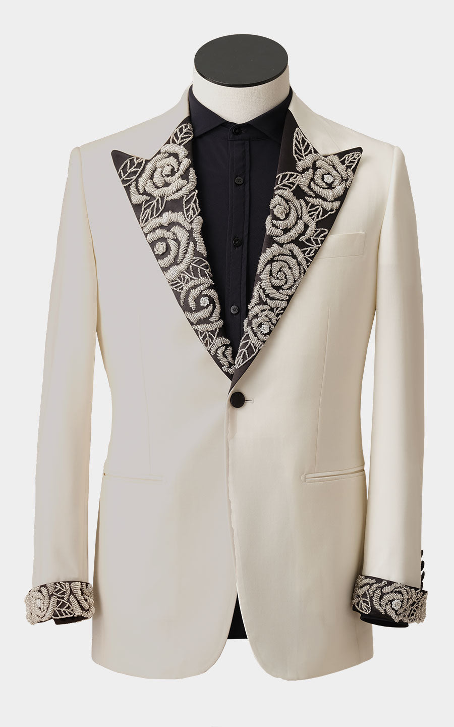 White tuxedo suit front view custom tailored formal