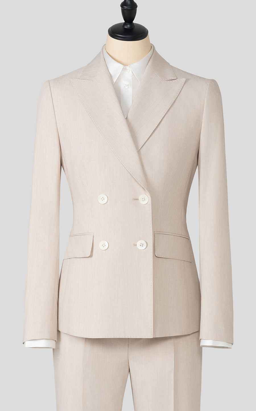 Women's Elegant Beige Double-Breasted Suit Set