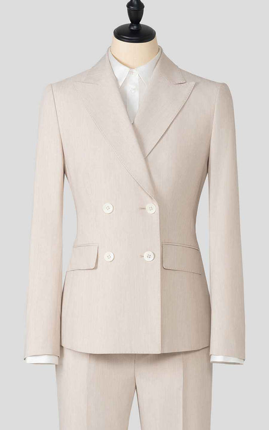 Women's Elegant Beige Double-Breasted Suit Set