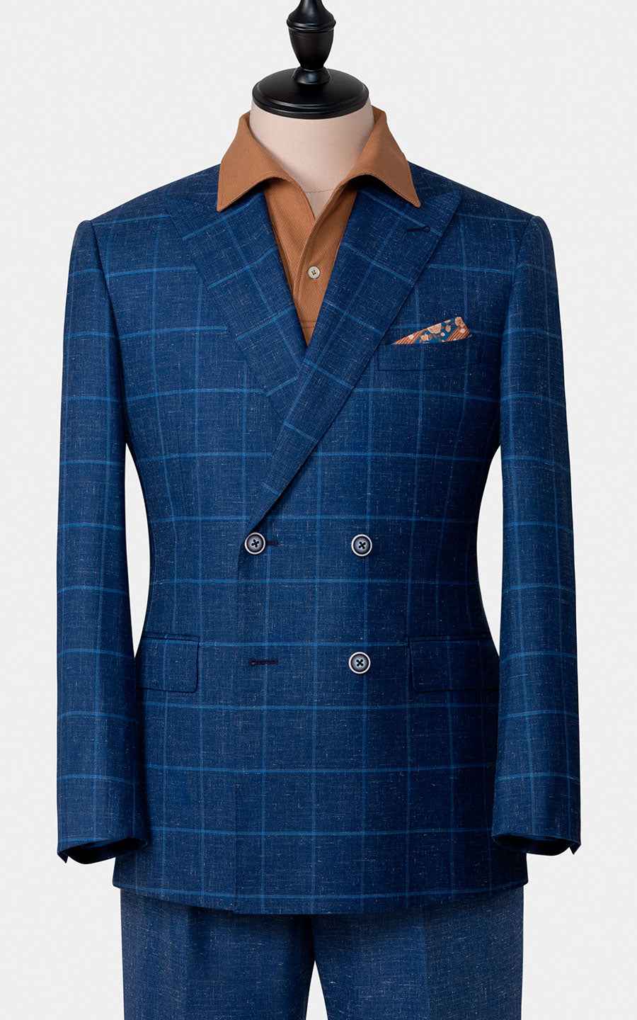 Men's Blue Plaid British Style Tailored Suit