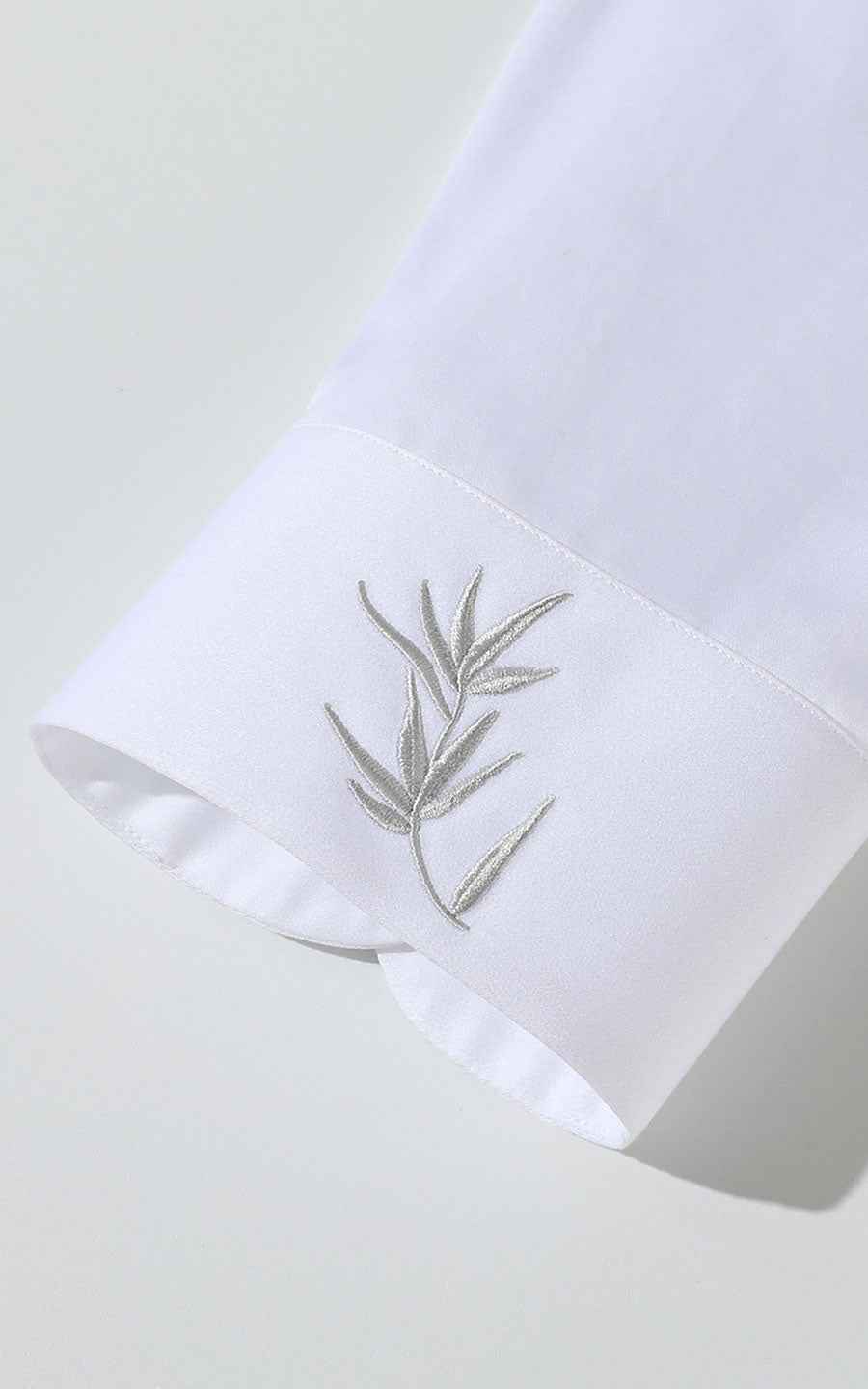 Men's White Bamboo Embroidered Chinese Shirt - Custom Fit