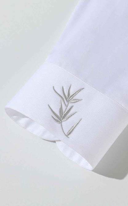Men's White Bamboo Embroidered Chinese Shirt - Custom Fit