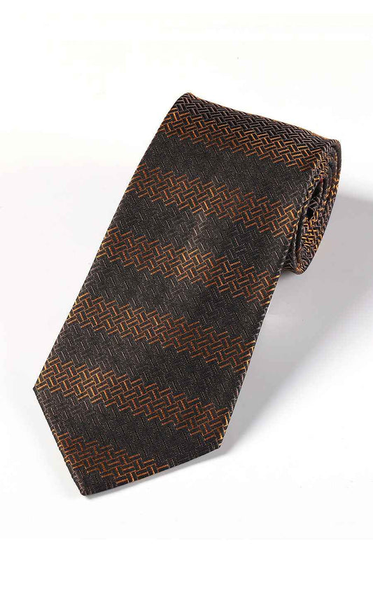 Brown herringbone silk necktie - elegant premium quality