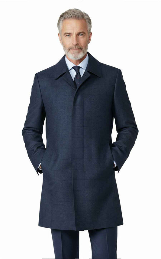 Navy Business Tailored Wool Overcoat Mens Winter Coat