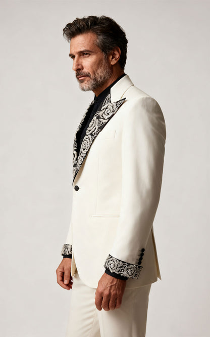 Men's White Wool Wedding Tuxedo - Custom Premium