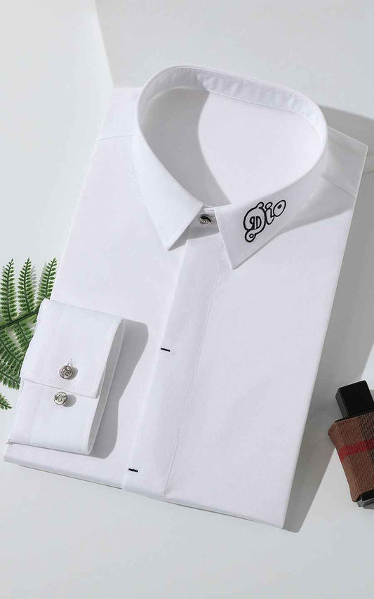 Men's Shirts White Shirt Custom Collar Embroidery - Premium