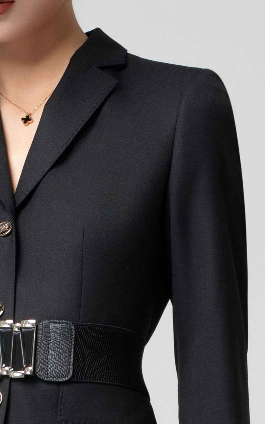 Black Statement Blazer with Designer Belt - Women's Jacket
