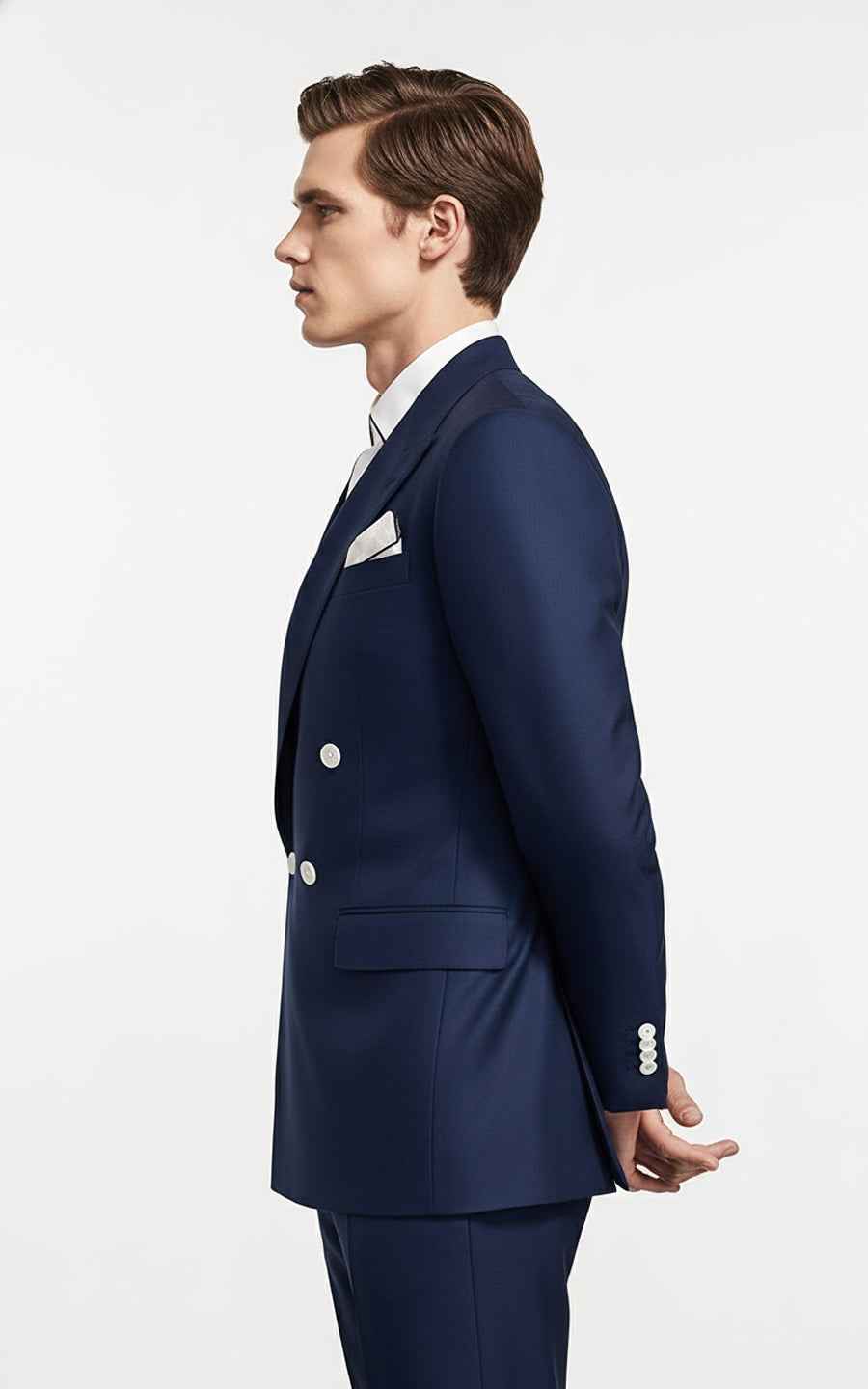 Navy blue men's double-breasted business casual customize suit coat