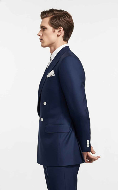 Navy blue men's double-breasted business casual customize suit coat