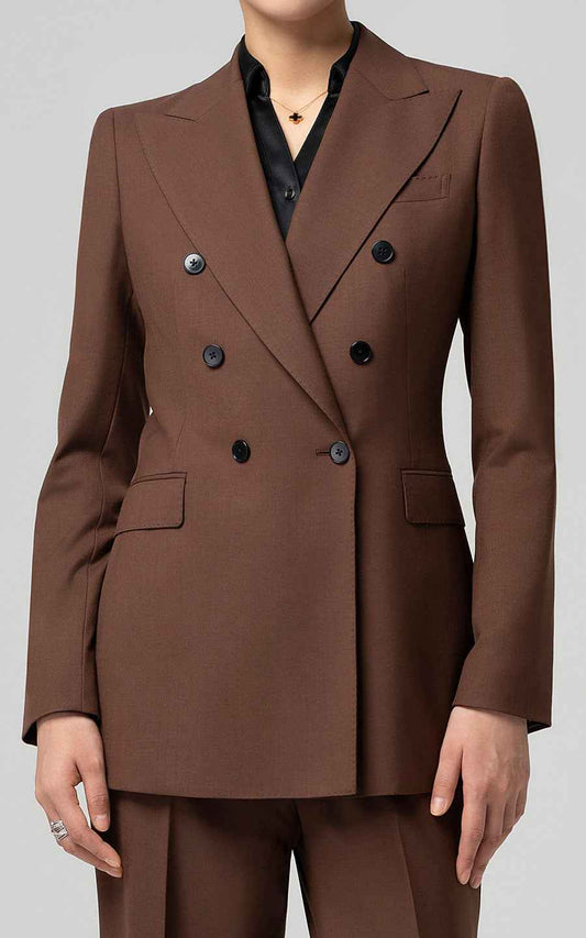 Women's Brown Double-Breasted Business Suit Set