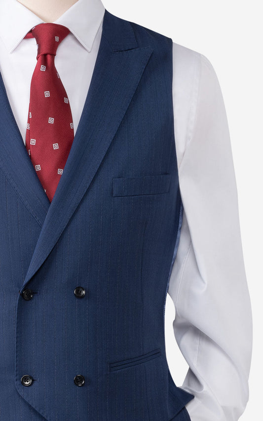 Navy blue velvet vest side view - custom herringbone