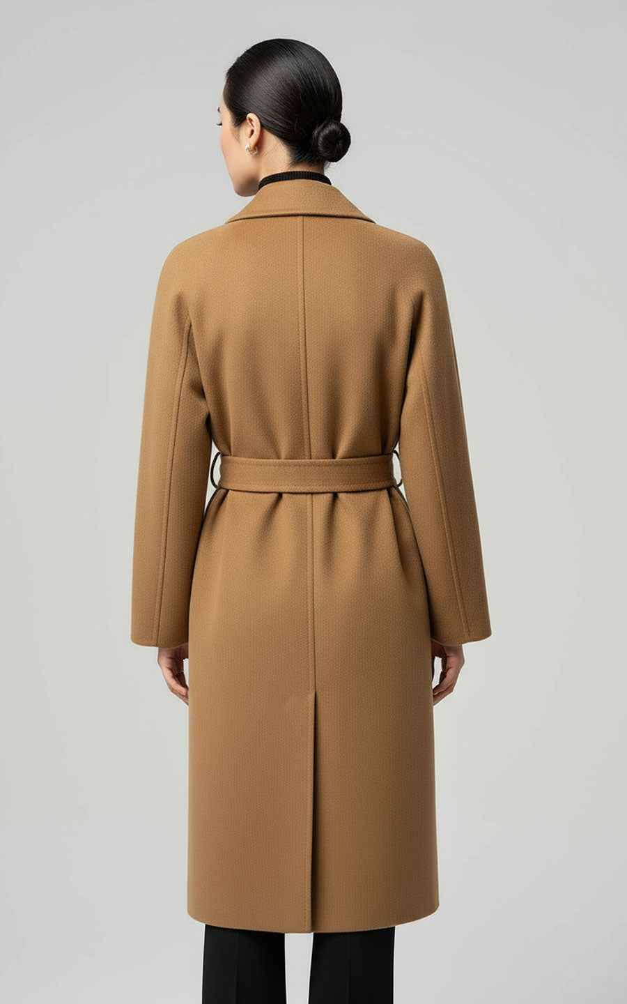 Classic Camel Double-Breasted Trench Coat with Belt