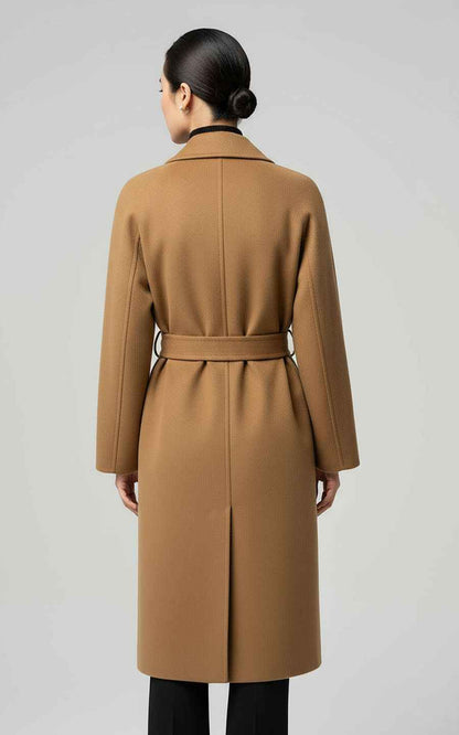 Classic Camel Double-Breasted Trench Coat with Belt