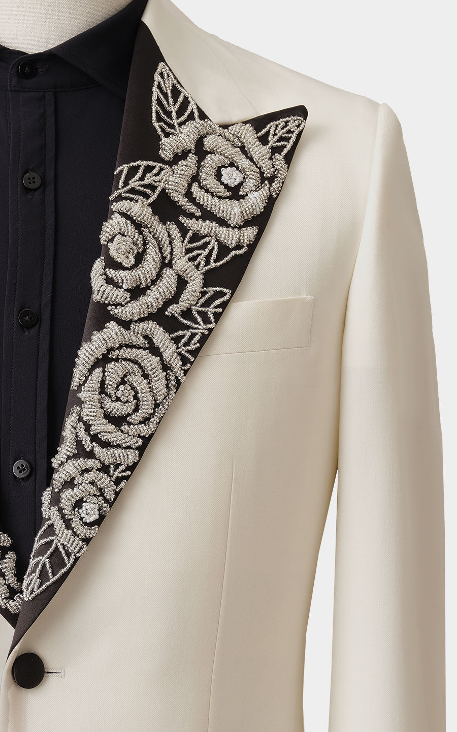 White tuxedo fabric detail custom suit formal wear