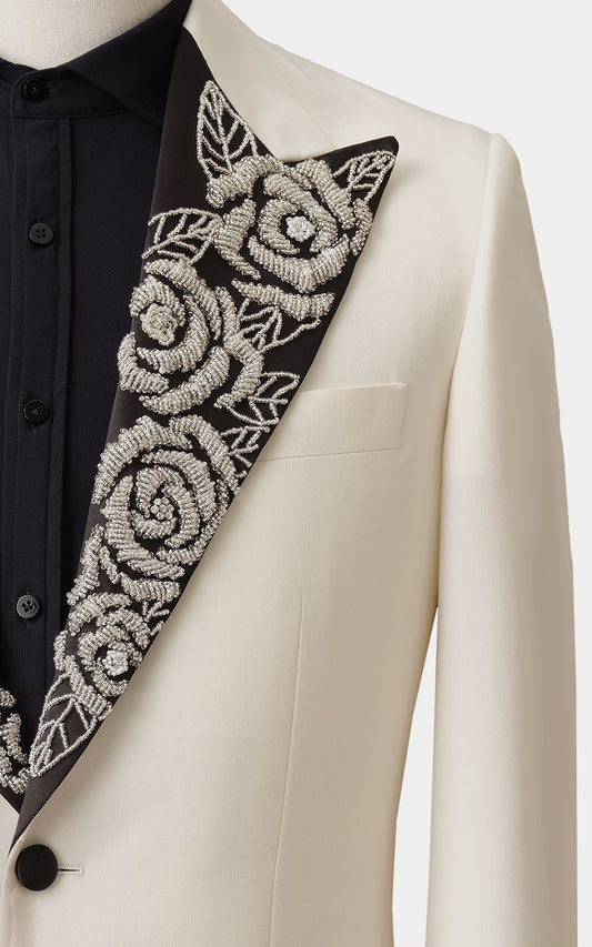 White tuxedo fabric detail custom suit formal wear