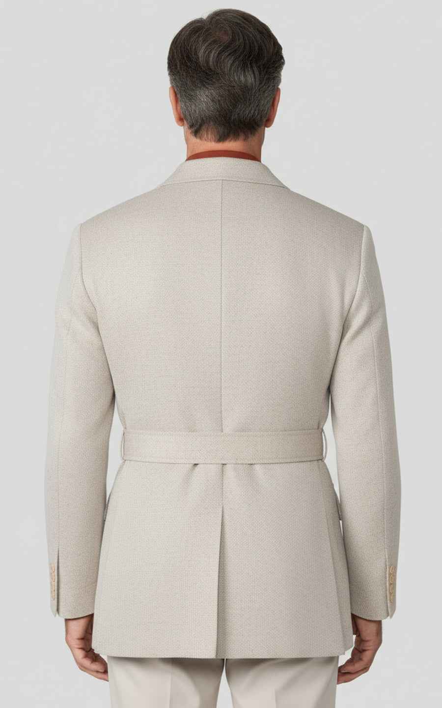 Men's Beige Lace-up Linen Custom Hunting Trench Coat