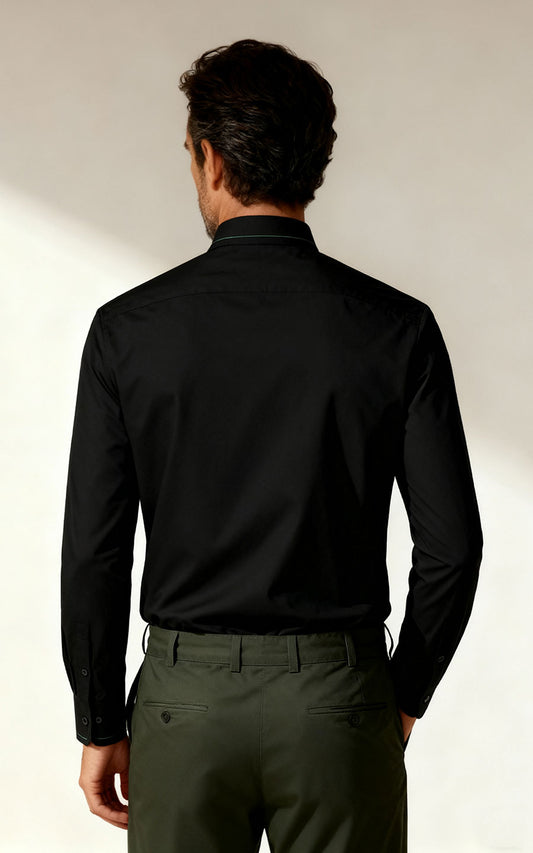Custom Black Textured Shirt with Green Lines - Men's