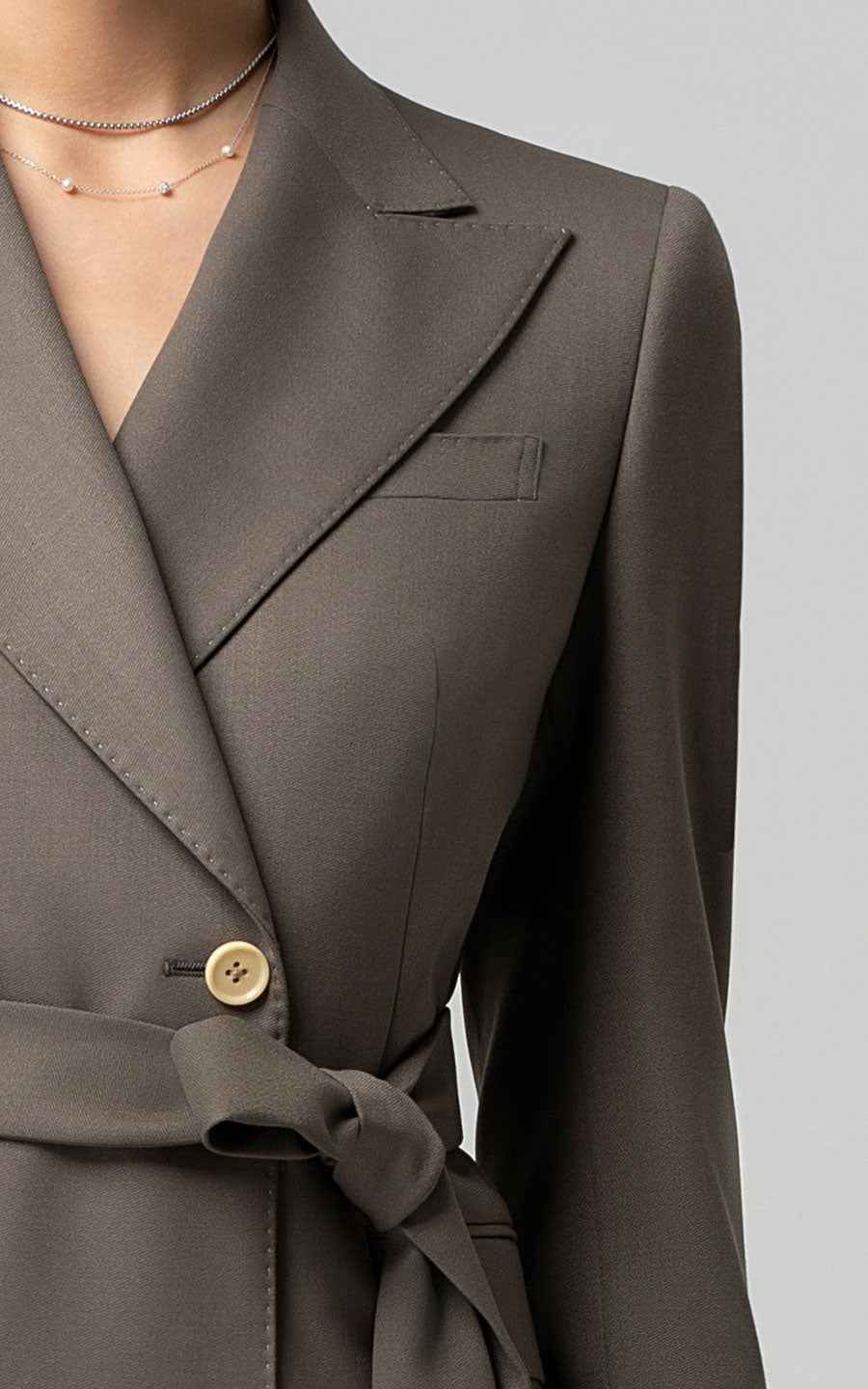 Women's Olive Green Belted Double-Breasted Suit Set