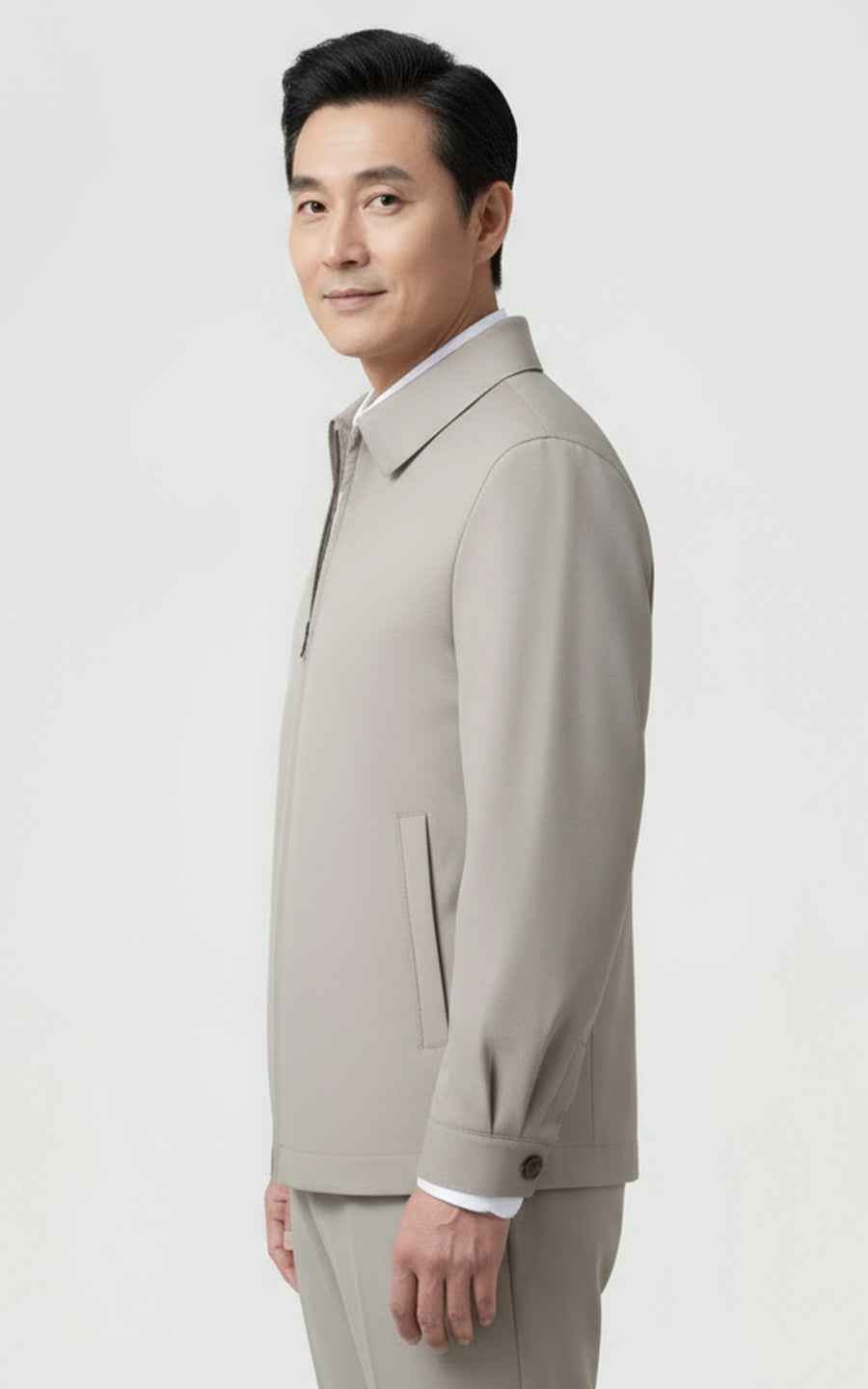 Custom Men's Beige Zip-Up Jacket Casual Coat