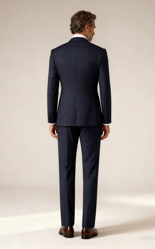 Custom Suit Navy Blue Plaid - Bespoke Tailoring Online