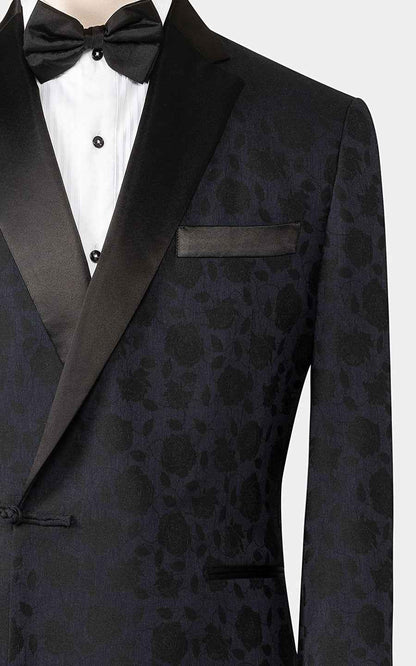 Men's Black Brocade Evening Suit - Custom Groom Wedding Attire