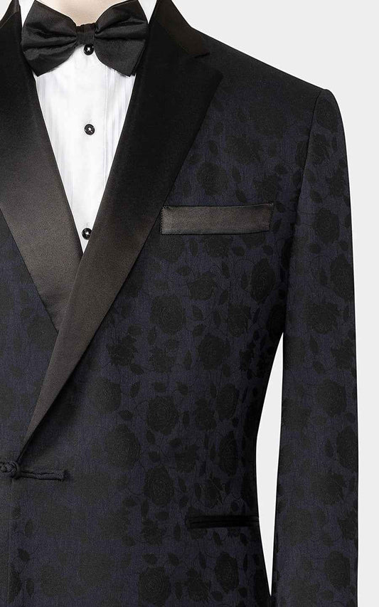 Men's Black Brocade Evening Suit - Custom Groom Wedding Attire
