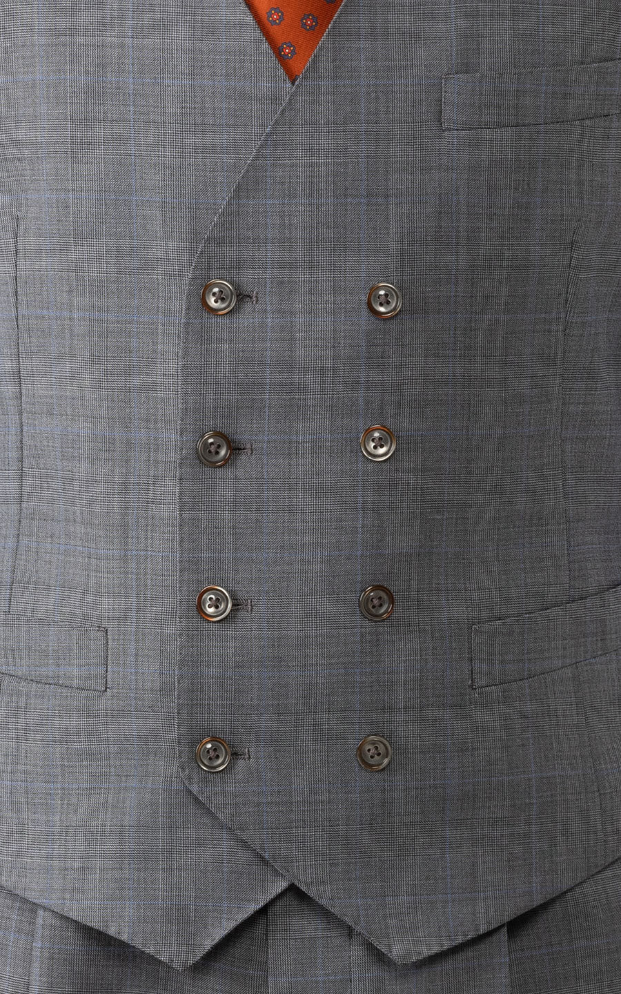 Custom grey vest detail - premium wool plain weave