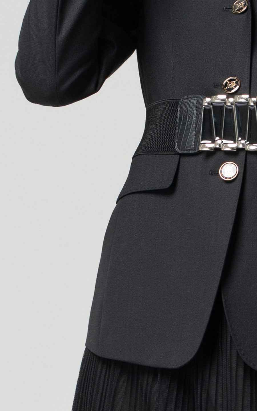 Black Statement Blazer with Designer Belt - Women's Jacket