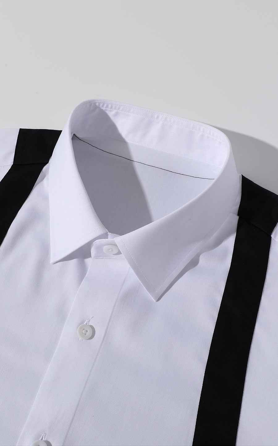 Men's Casual Shirts White Dress Shirt with Black Suspenders