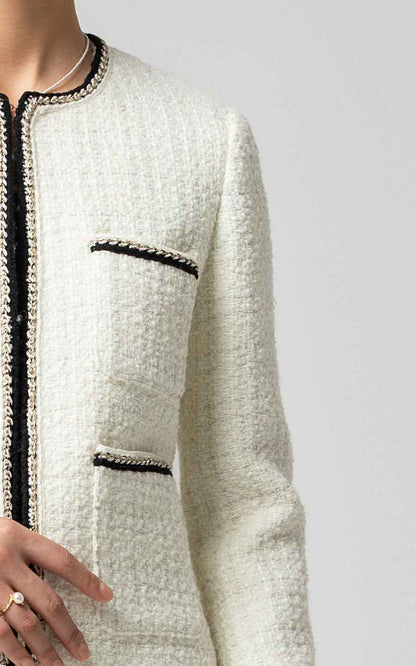 White Tweed Suit Set - Classic Jacket & Skirt
