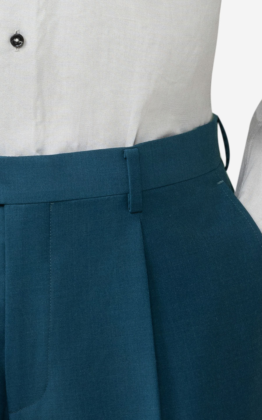 Premium Teal Wool Fabric - Custom Suit Pants Detail