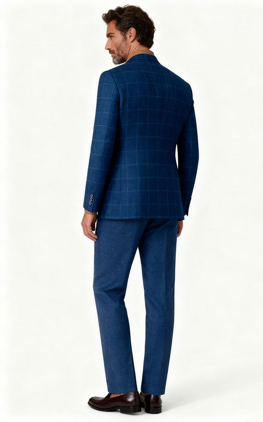 Men's Blue Plaid British Style Tailored Suit