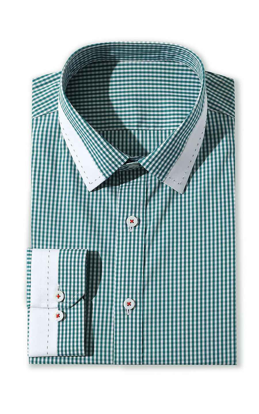 Men's casual shirt custom made Fashion green and white plaid